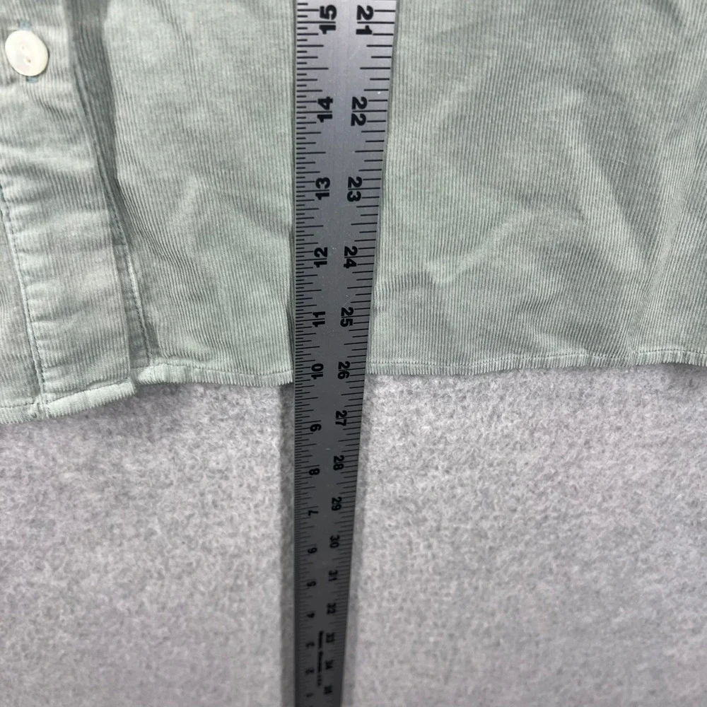 Wrap London Corduroy Ruffle Blouse Women Size 12 Green Long Sleeve Pleated EUC - Picture 5 of 6